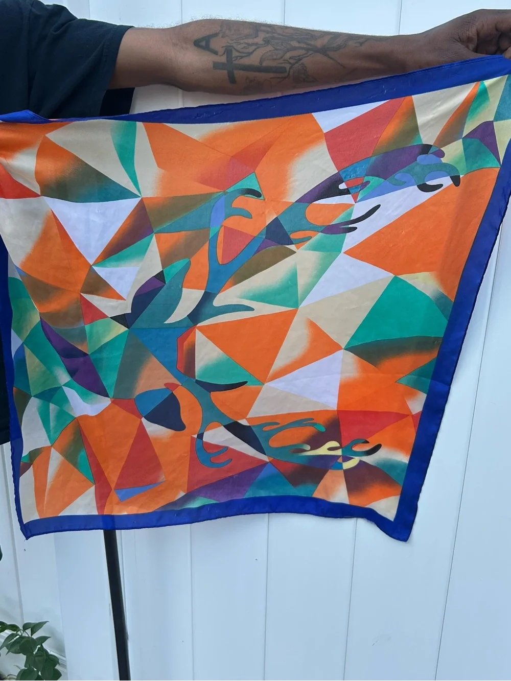 Vibrant Geometric Multicolor Silk Scarf